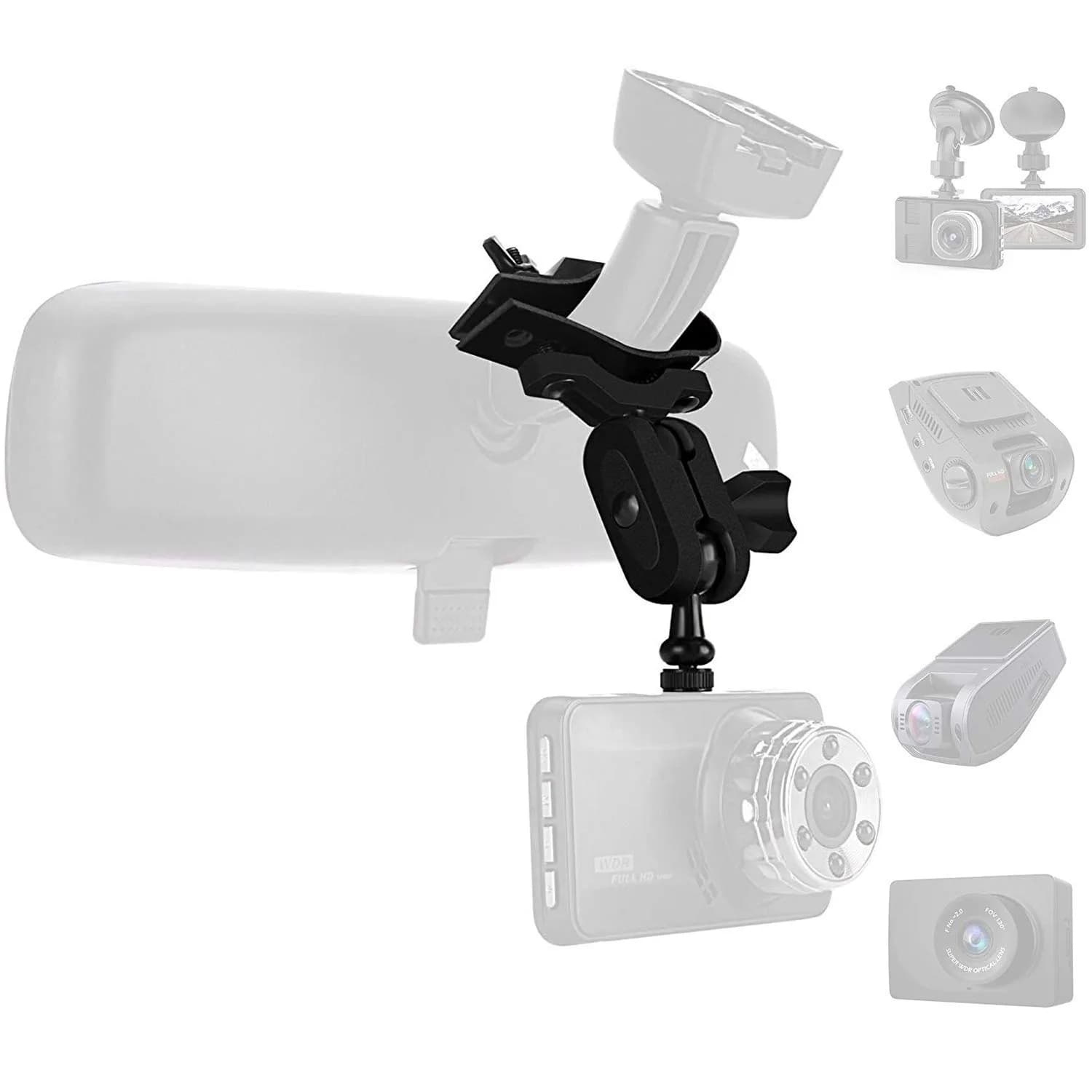 SoeKoa Dash Cam Mirror Mount with 16 Joints | 360° Rotation, Compatible with Most Dash Cams — black