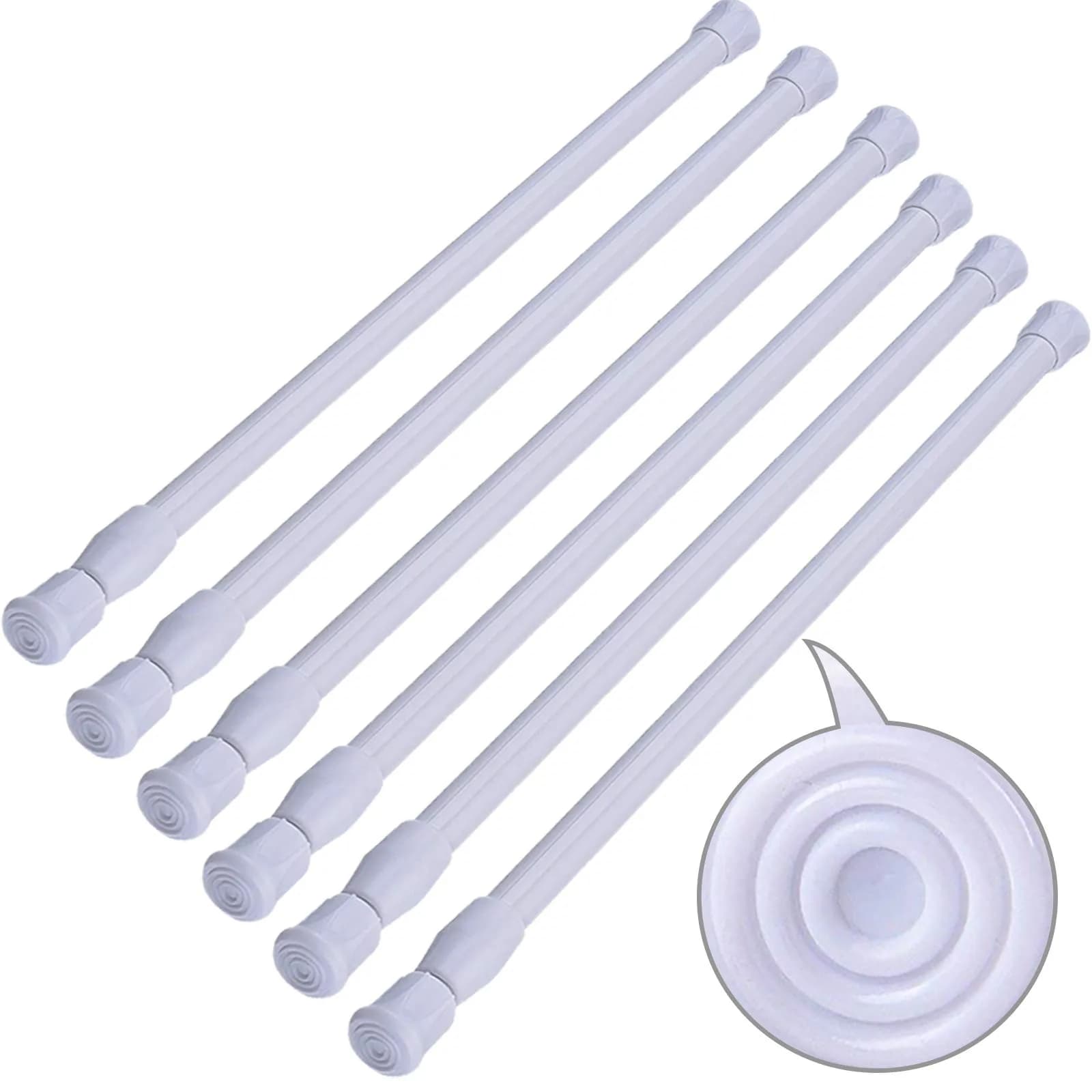 SIQUK 6 Pack Adjustable Spring Tension Rods 40-71 cm (15.7-28 Inches) | White, Stainless Steel, No-Drill Installation - main product image