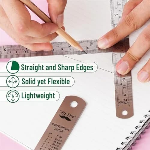 Mr. Pen Metal Straight Edge Ruler Set 4 pcs | 15.2cm, 20.3cm, 30.5cm, 35.6cm (6"-14") thumbnail 5