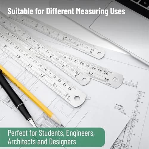 Mr. Pen Metal Straight Edge Ruler Set 4 pcs | 15.2cm, 20.3cm, 30.5cm, 35.6cm (6"-14") thumbnail 6