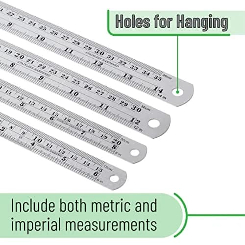 Mr. Pen Metal Straight Edge Ruler Set 4 pcs | 15.2cm, 20.3cm, 30.5cm, 35.6cm (6"-14") thumbnail 3