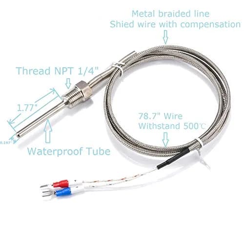 Jaybva K Type Thermocouple Probe 50mm (1.97") 2m Cable | Waterproof Stainless Steel Sensor for PID Controllers thumbnail 5