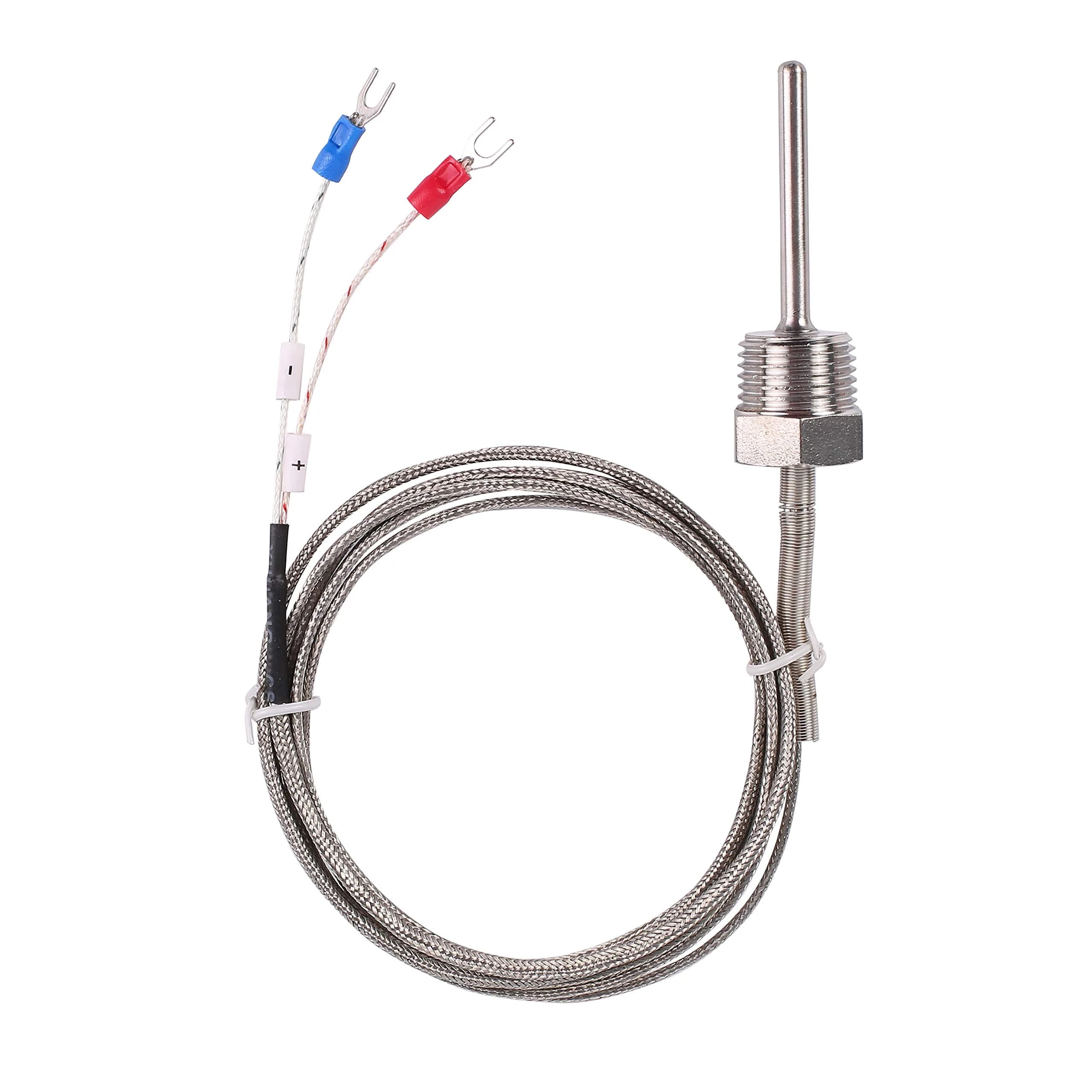 Jaybva Waterproof RTD PT100 Temperature Sensor Probe -50~500℃ | 3-Wire Stainless Steel NPT1/2" Pipe Thread with 2m Shielded Wire — 50mm Length