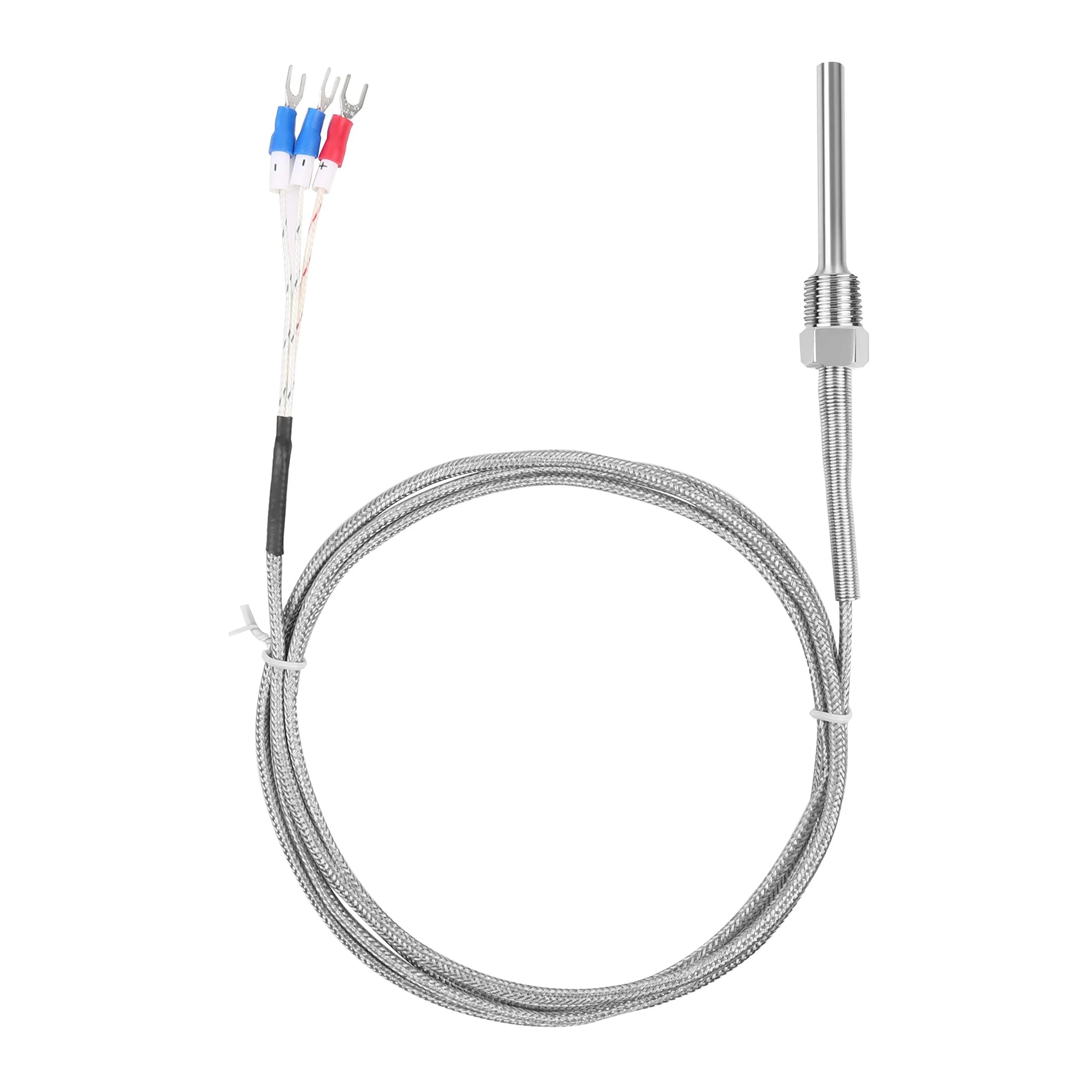 Jaybva Waterproof RTD PT100 Temperature Sensor Probe -50~500℃ | 3-Wire Stainless Steel NPT1/2" Pipe Thread with 2m Shielded Wire — 1/4"pt100