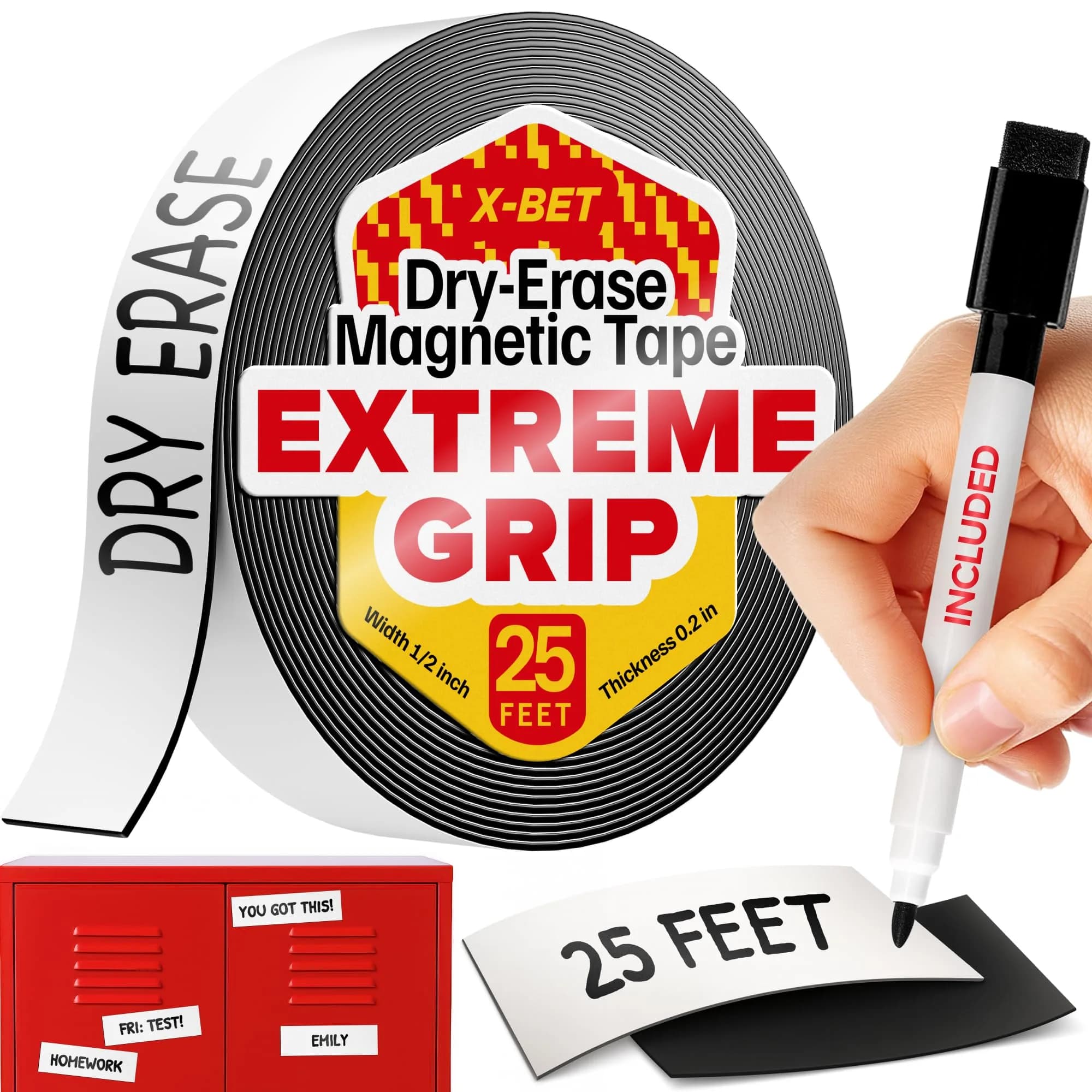 X-bet MAGNET Dry Erase Magnetic Strips 2.5cm x 7.6m (1in x 25ft) | Write-On Flexible Magnetic Tape for Organization