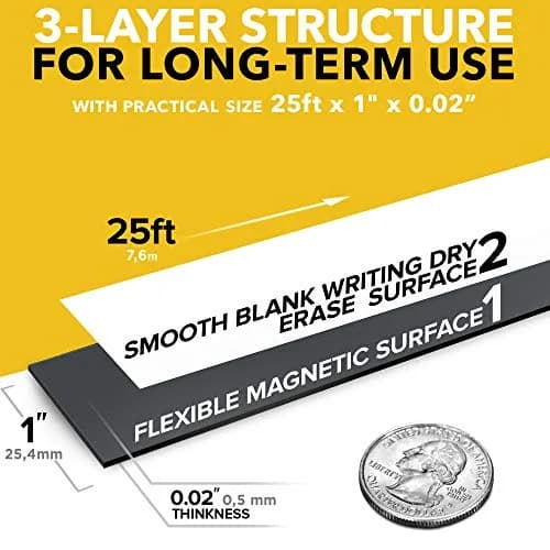 X-bet MAGNET Dry Erase Magnetic Strips 2.5cm x 7.6m (1in x 25ft) | Write-On Flexible Magnetic Tape for Organization thumbnail 2
