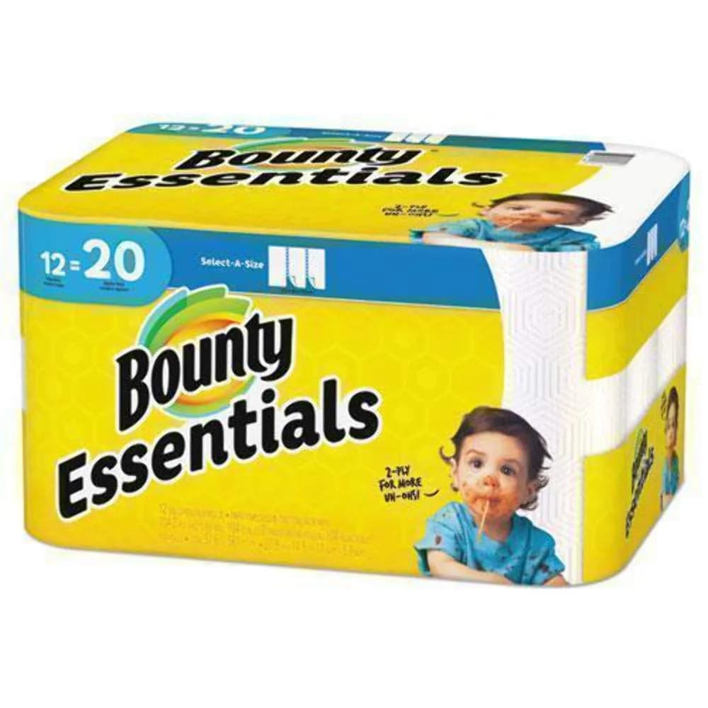 Bounty Paper Towels 2-Ply White 12 Rolls | Absorbent Paper Towels for Households — Mega / 12 Rolls (104 Sheets per Roll)
