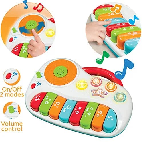 KiddoLab Musical Piano Toy for 1-3 Year Olds | 8-Key Rainbow Keyboard with DJ Turntable & Animal Sounds thumbnail 2