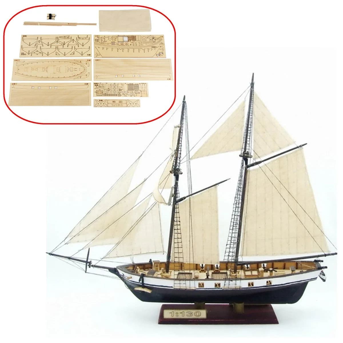 HAPYLY Scale DIY Hobby Wooden Ship Model Kit 1:130 (38cm x 13cm x 27cm) | Classic Sailing Boat Assembly for Adults — Multicolor