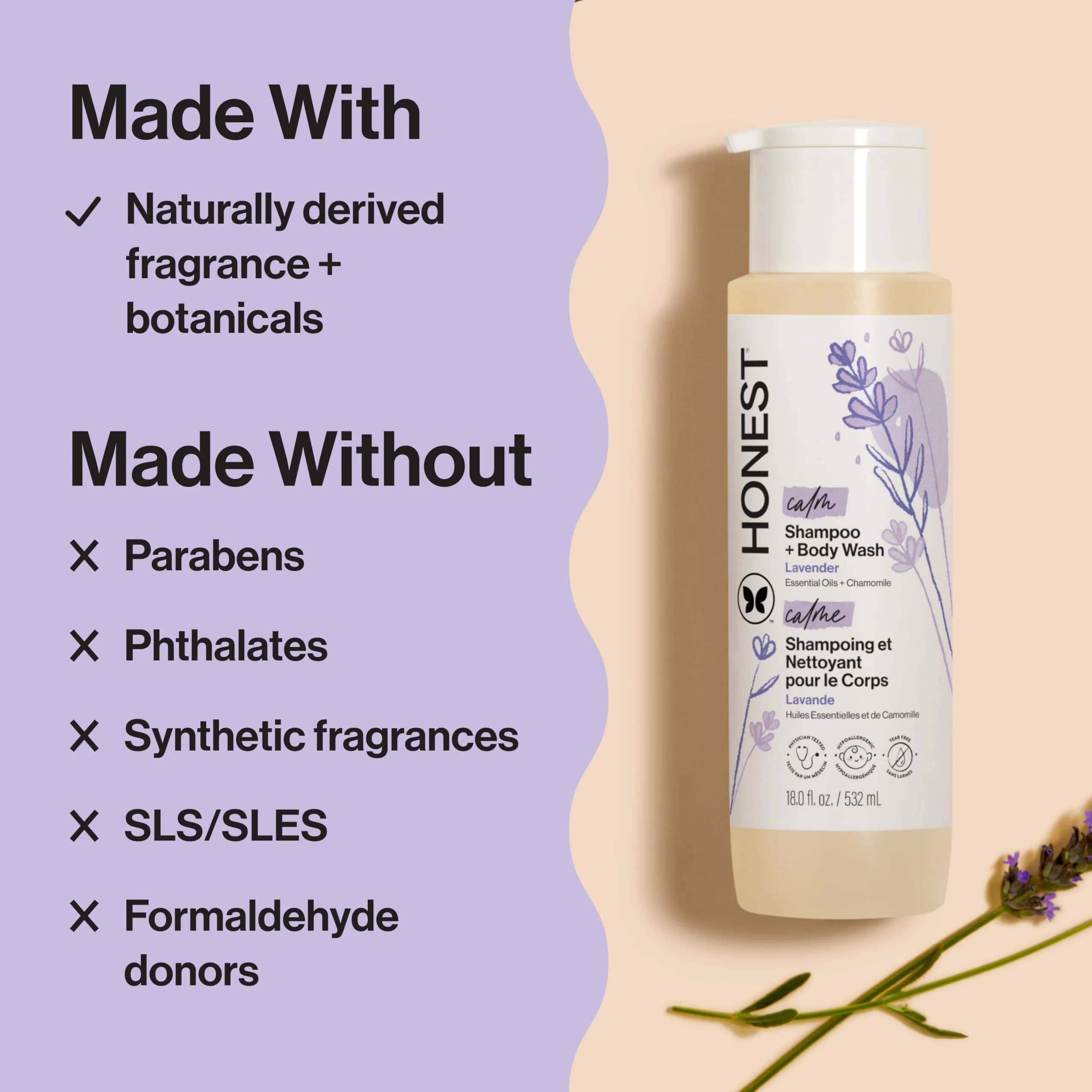 The Honest Company 2-in-1 Baby Shampoo & Body Wash Lavender Calm 530ml (18 fl oz) | Relaxing Cleanse for Baby and Family thumbnail 3