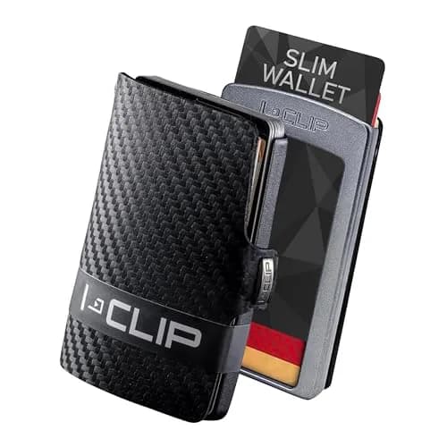I-CLIP Premium Leather Wallet for Men, Gunmetal Black Carbon, 12 Cards | German-Engineered Slim Minimalist Design thumbnail 1