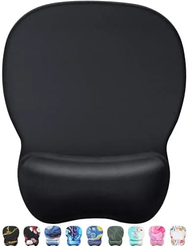 MROCO Ergonomic Mouse Pad with Gel Wrist Rest, 24cm (9.4 in) x 20.5cm (8.1 in), Black | Smooth Lycra Surface & Non-Slip Base thumbnail 1