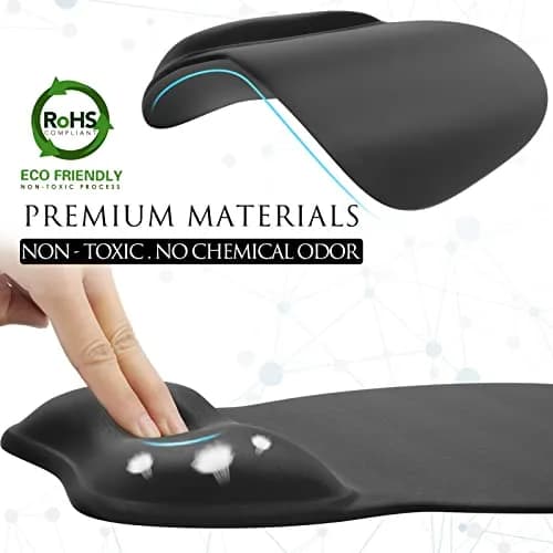 MROCO Ergonomic Mouse Pad with Gel Wrist Rest, 24cm (9.4 in) x 20.5cm (8.1 in), Black | Smooth Lycra Surface & Non-Slip Base thumbnail 5