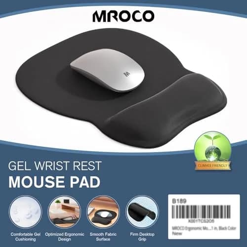 MROCO Ergonomic Mouse Pad with Gel Wrist Rest, 24cm (9.4 in) x 20.5cm (8.1 in), Black | Smooth Lycra Surface & Non-Slip Base thumbnail 7