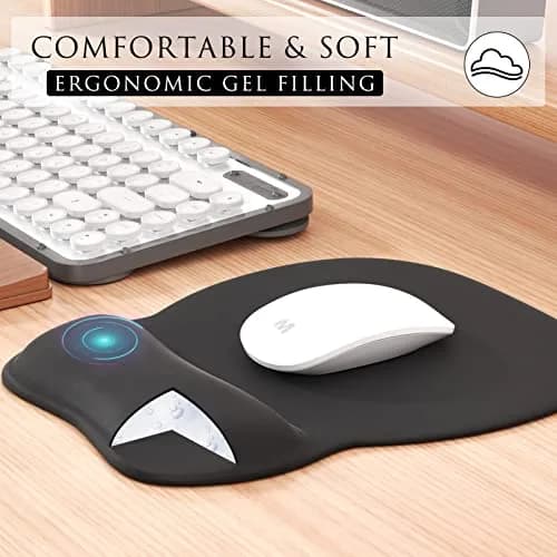 MROCO Ergonomic Mouse Pad with Gel Wrist Rest, 24cm (9.4 in) x 20.5cm (8.1 in), Black | Smooth Lycra Surface & Non-Slip Base thumbnail 4