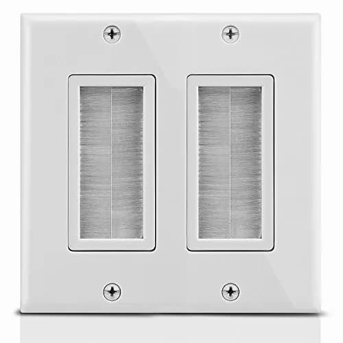 Fosmon 2-Gang Brush Style Passthrough Wall Plate 1 Pack | Flush Mount for HDMI, Network, Coaxial, Speaker Cables thumbnail 1