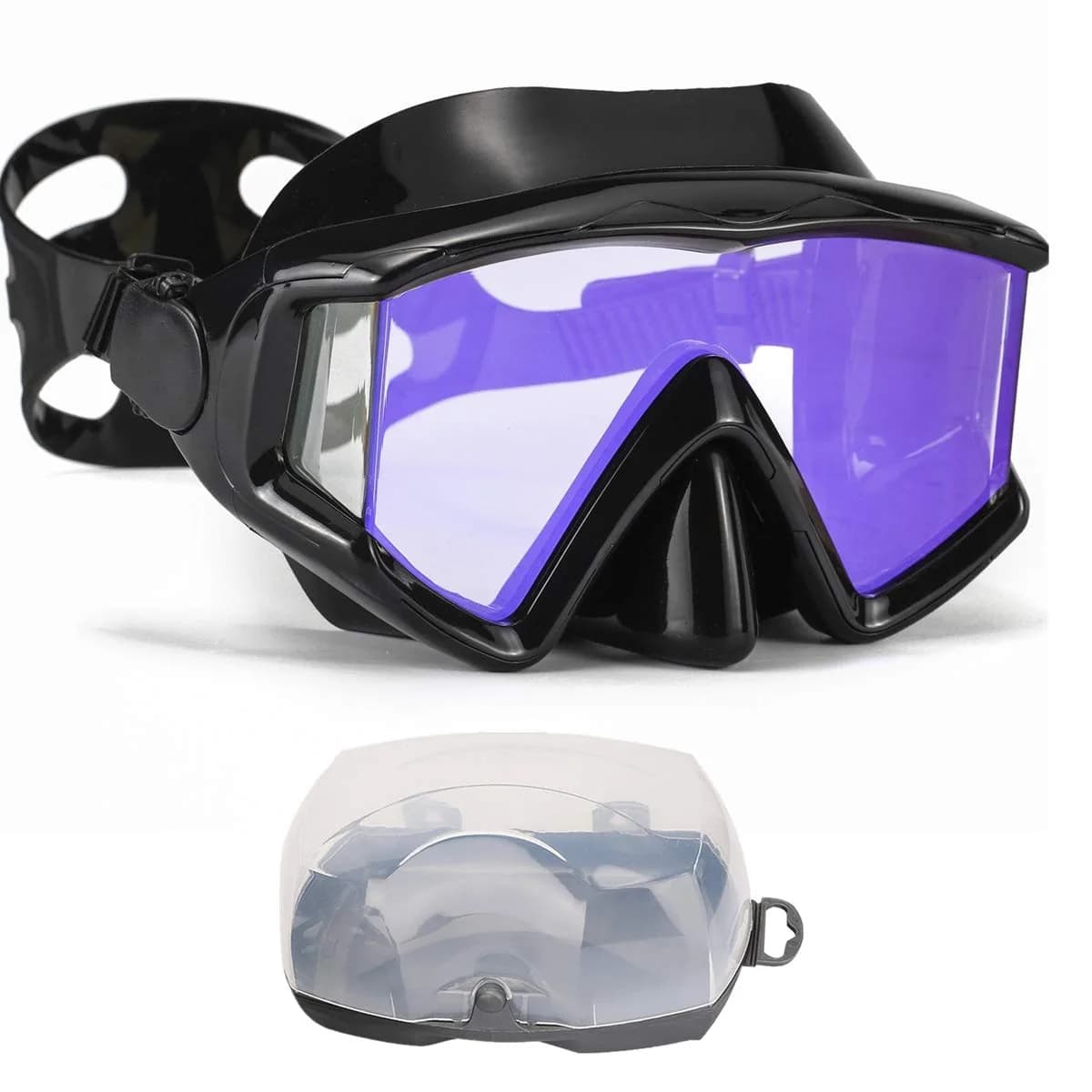 AQUA A DIVE SPORTS Black +Blue Single Lens Diving Mask | Wide View Anti-Fog for Adults — Black-blue lenses / Adult