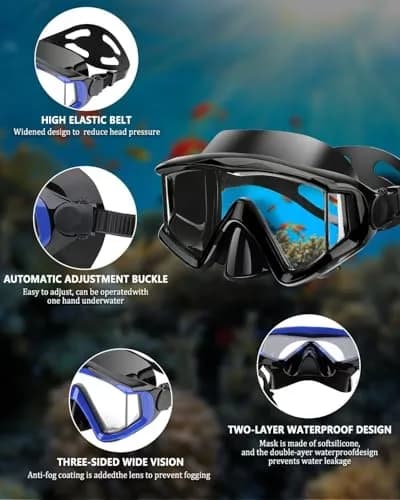 AQUA A DIVE SPORTS Adult Snorkel Mask with Anti-Fog Lenses | 180° Field of View thumbnail 3