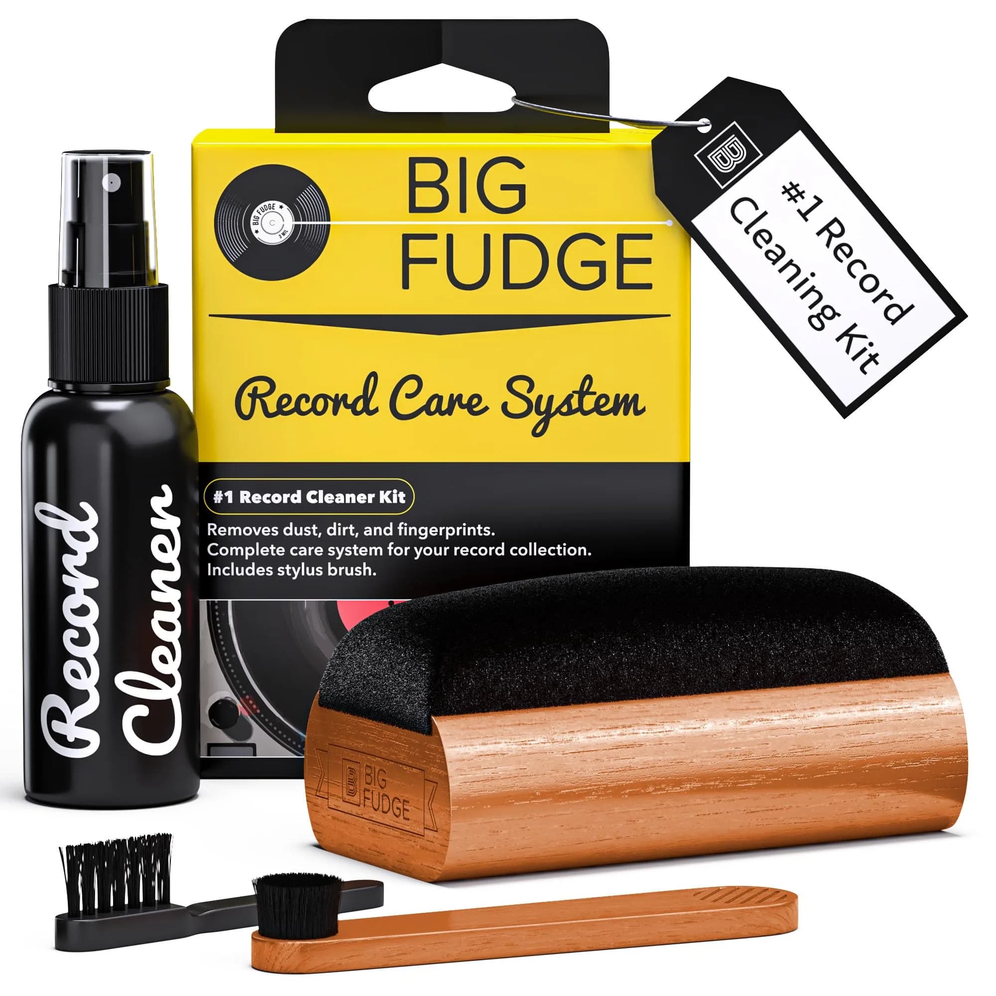 Big Fudge 4-in-1 Vinyl Record Cleaning Kit with Velvet Brush & Stylus Cleaner | 16.2cm (6.3")
