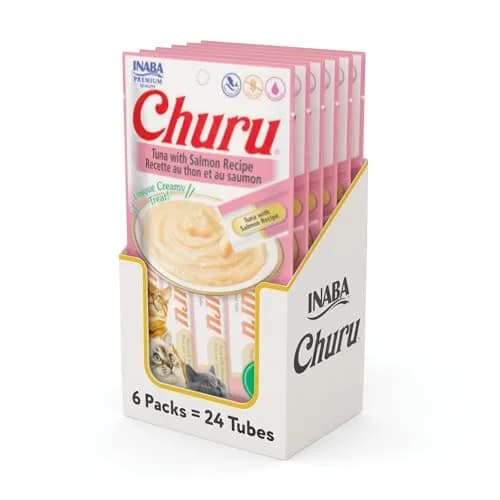 INABA Churu Cat Treats Tuna with Salmon Recipe Lickable Purée 24 Tubes (12 oz Total) | Hydrating & Low Calorie thumbnail 1
