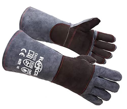 RAPICCA Animal Handling Gloves, Bite Proof Double Leather, 16 in (40.6 cm) Grey-Black | Professional Protection for Vets & Handlers thumbnail 1