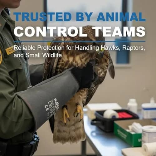 RAPICCA Animal Handling Gloves, Bite Proof Double Leather, 16 in (40.6 cm) Grey-Black | Professional Protection for Vets & Handlers thumbnail 3