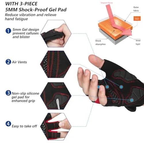 MOREOK Cycling Gloves Bicycle Road Bike Gloves, Half Finger -098 B-XXL | Breathable, Shock-Absorbing & Comfortable Fit thumbnail 2