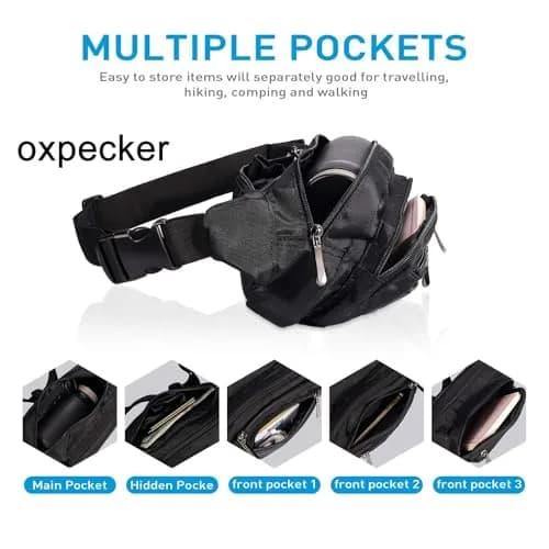 Oxpecker Waist Pack Bag Black 22.86cm (9in) | 5 Pockets, Waterproof, Adjustable Strap thumbnail 2