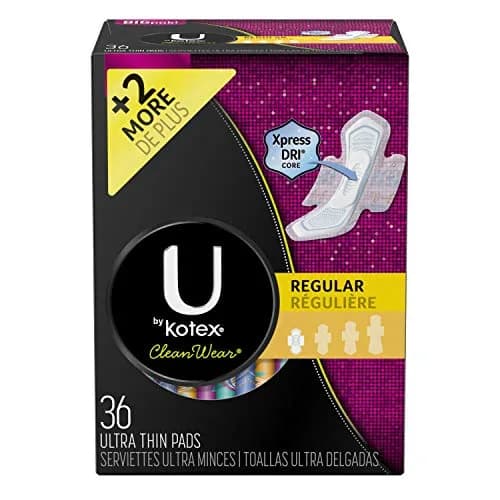 U by Kotex CleanWear Ultra Thin Pads with Wings, Regular, 36 Count | Fragrance-Free Protection for Sensitive Skin thumbnail 1