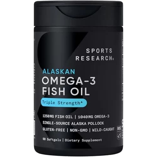 Sports Research Omega-3 Fish Oil 1250mg 90 Count | IFOS 5-Star Certified, Sustainably Sourced, 690mg EPA & 260mg DHA per Softgel thumbnail 1
