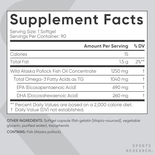 Sports Research Omega-3 Fish Oil 1250mg 90 Count | IFOS 5-Star Certified, Sustainably Sourced, 690mg EPA & 260mg DHA per Softgel thumbnail 5