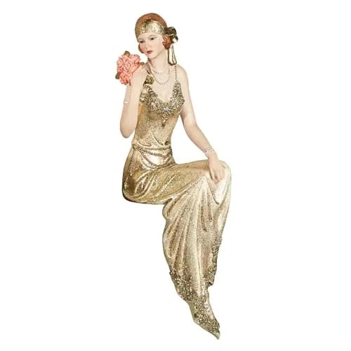 Touch of Class Poised with Style Shelf Sitter - Resin - Glitter - Gold, Blush - Daydreaming Woman - Sitting Lady for Bedroom, Living Room, Desk, Book Shelf, Mantel, Den, Office thumbnail 1