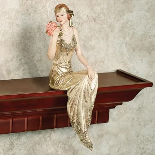 Touch of Class Poised with Style Shelf Sitter - Resin - Glitter - Gold, Blush - Daydreaming Woman - Sitting Lady for Bedroom, Living Room, Desk, Book Shelf, Mantel, Den, Office thumbnail 2