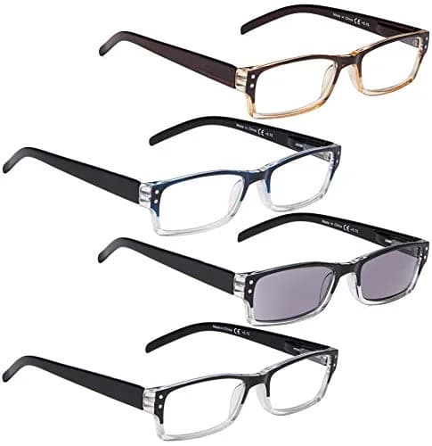 LUR Reading Glasses 4-pack Include Sunshine Readers for Men | Classic Fashion Frames with Spring Hinges thumbnail 1