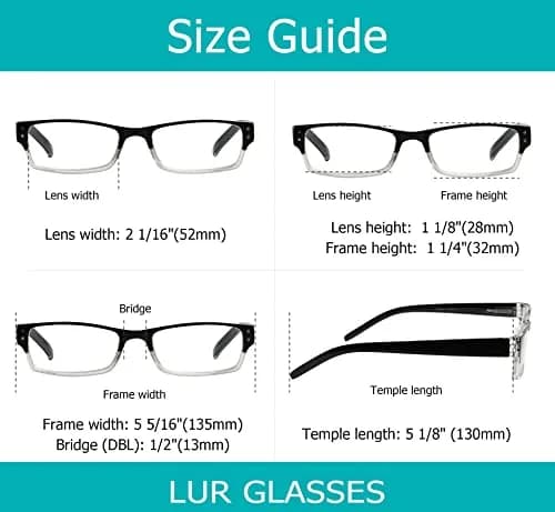 LUR Reading Glasses 4-pack Include Sunshine Readers for Men | Classic Fashion Frames with Spring Hinges thumbnail 6