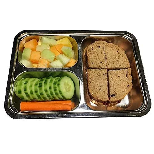 AIYoo Set of 2 Stainless Steel Divided Plates Tray 3 Sections 9.5 inch | Unbreakable Metal Plate for Adults thumbnail 3