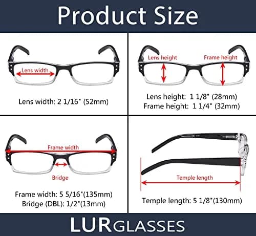 LUR Reading Glasses 4 Pack Include Sun Readers | Classic Fashion Frames for Men & Women thumbnail 7