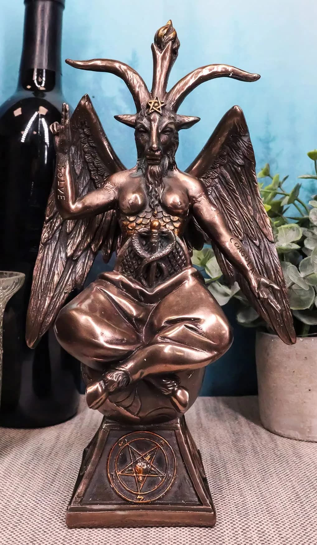 Ebros Gift Sabbatic Goat Baphomet Statue 23.5 cm (9.25" Tall) Bronze Patina | Alchemical Process Idol Figurine — 9.25" Tall Bronze Patina