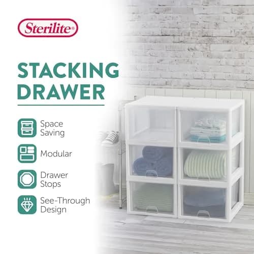 Sterilite 27 Quart Stacking Drawer Storage Organizer (8-Pack, Clear Frame) | Modular & Stackable for Home & Office thumbnail 2