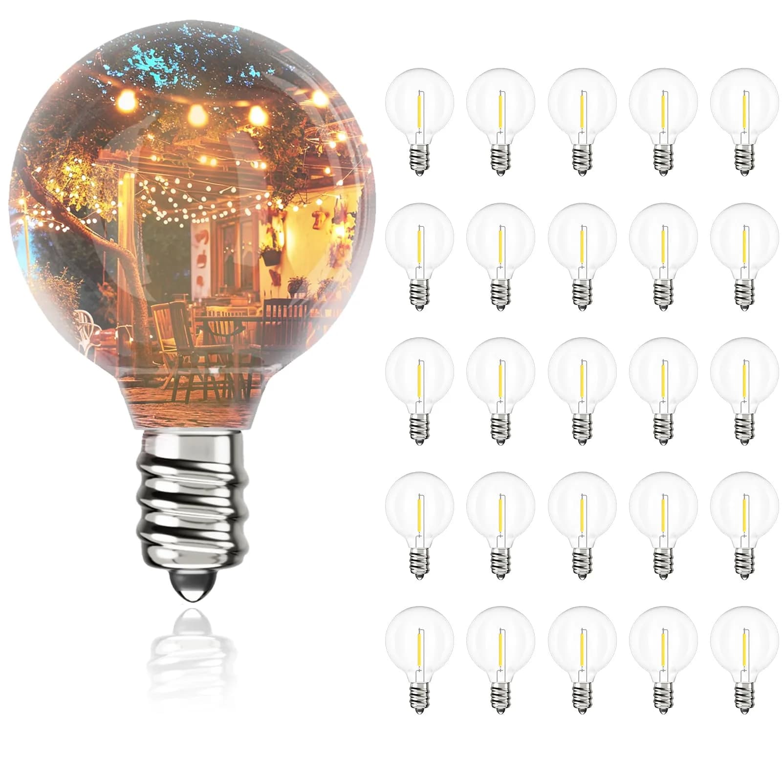 Svater G40 LED Replacement Bulbs for Outdoor String Lights, 25 Pack | Dimmable Shatterproof Globe Bulbs, E12/C7 Screw Base, Warm White 2700K - main product image