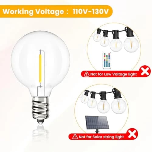 Svater G40 LED Replacement Bulbs for Outdoor String Lights, 25 Pack | Dimmable Shatterproof Globe Bulbs, E12/C7 Screw Base, Warm White 2700K thumbnail 3