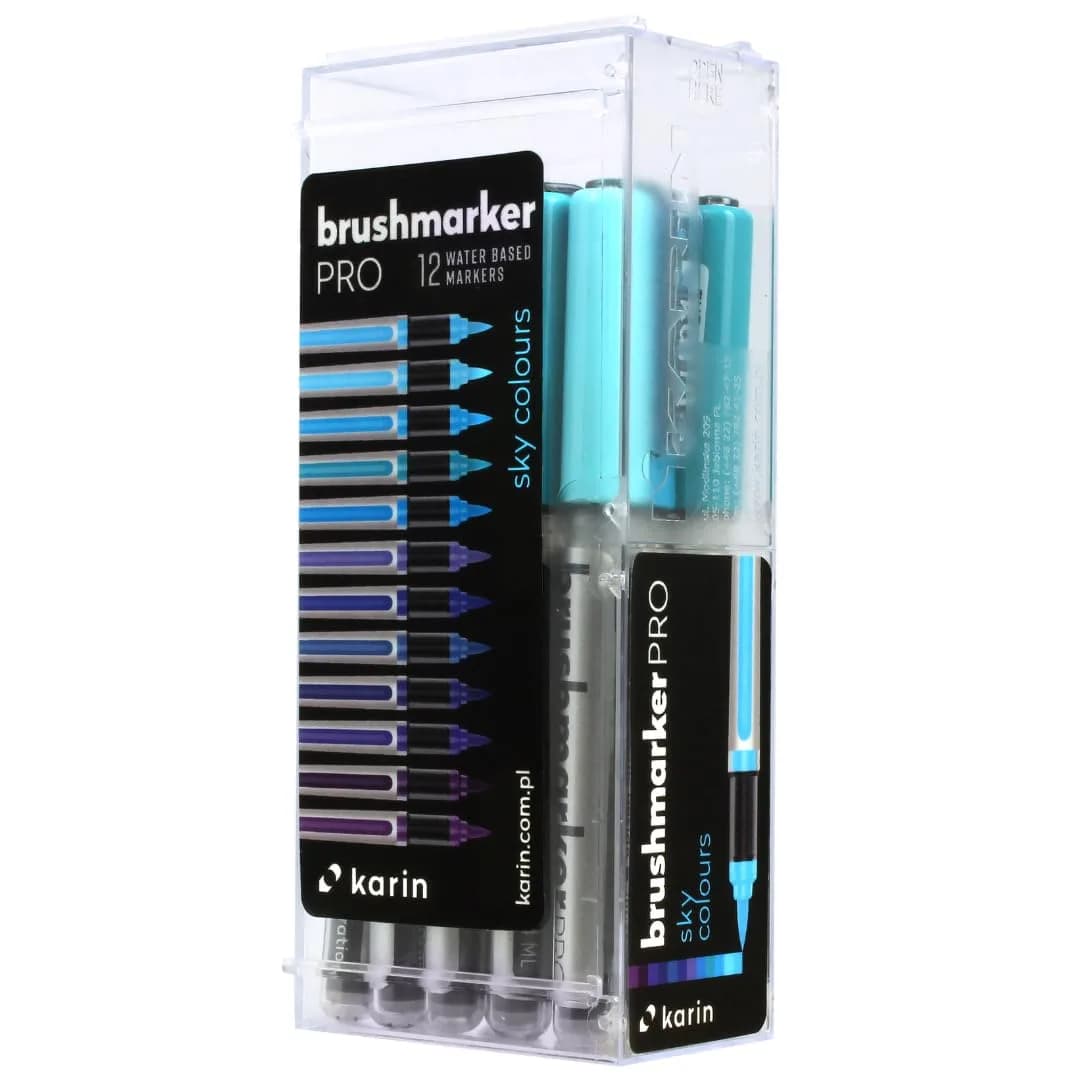 Karin Brushmarker Pro 12pc Sky Colors Brush Tip Markers Set 2.4ml (0.08 Fl Oz) | Blendable Water-Based Markers for Adults and Artists - main product image