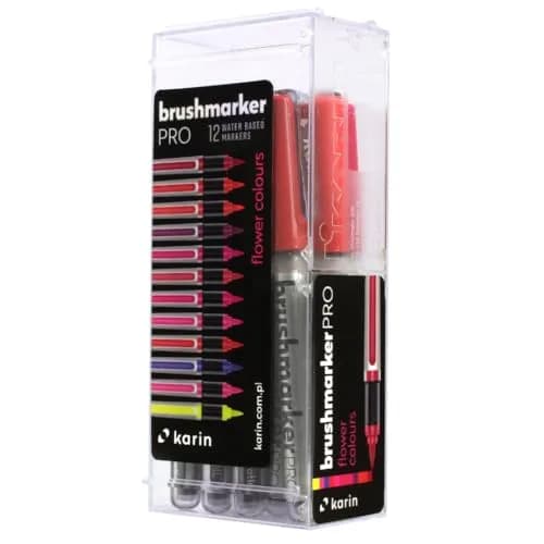 Karin Brushmarker Pro 12pc Flower Colors Brush Tip Markers Set, 2.4ml Ink Each | Blendable Water-Based for Artists thumbnail 1