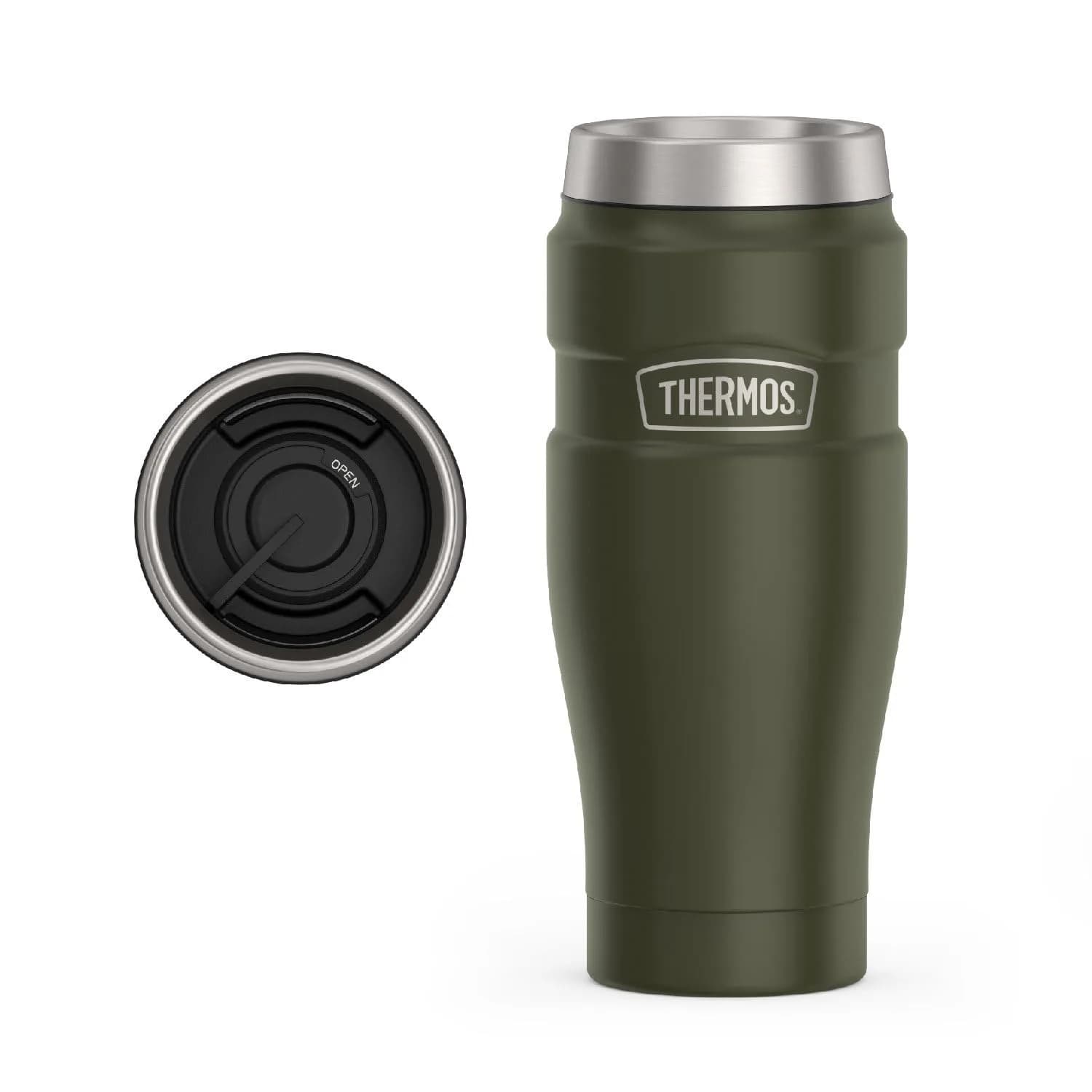 THERMOS Stainless King Travel Mug with Handle 16oz (473ml) | Leak-Proof, Dishwasher Safe — Army Green