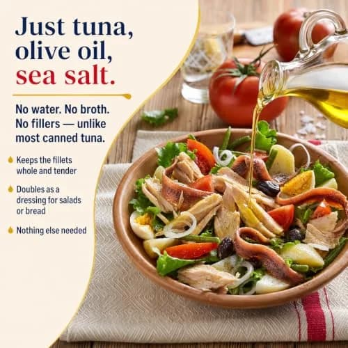 Ortiz White Tuna in Olive Oil, Fresh Tender Slices, Spanish Wild Caught Tuna, High in Protein and Omega 3 Fats, Excellent in Salad, Pasta or Sandwiches - No Need to Add Mayo, 3.95oz Can (Pack of 6) thumbnail 6