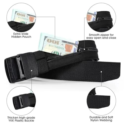JASGOOD Travel Security Money Belt with Hidden Pocket | Unisex Nickel-Free Nylon Belt for Safe International Travel thumbnail 2