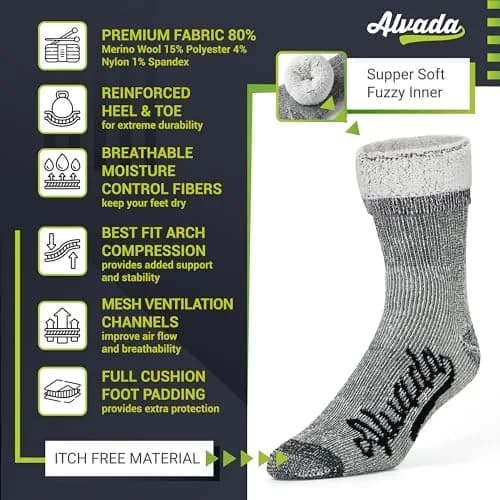 Alvada Merino Wool Hiking Socks Thermal Warm Crew Winter Boot Sock 3 Pairs SM thumbnail 3