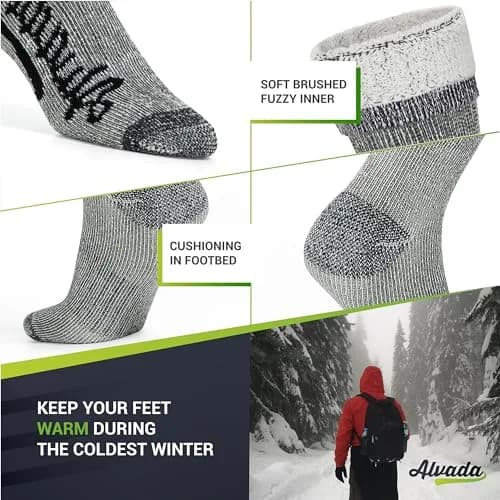 Alvada Merino Wool Hiking Socks Thermal Warm Crew Winter Boot Sock 3 Pairs ML | Breathable & Itch-Free thumbnail 4