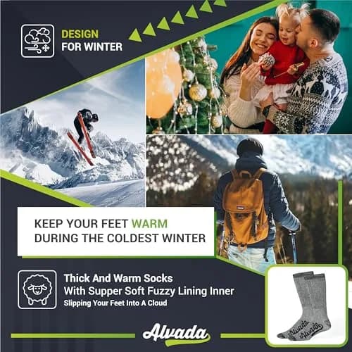 Alvada Merino Wool Hiking Socks Thermal Warm Crew Winter Boot Sock 3 Pairs ML | Breathable & Itch-Free thumbnail 5