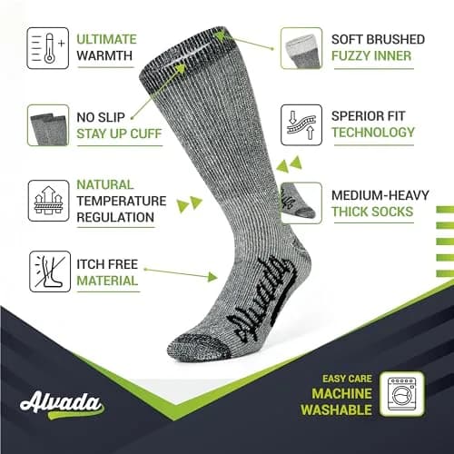 Alvada Merino Wool Hiking Socks Thermal Warm Crew Winter Boot Sock 3 Pairs ML | Breathable & Itch-Free thumbnail 2